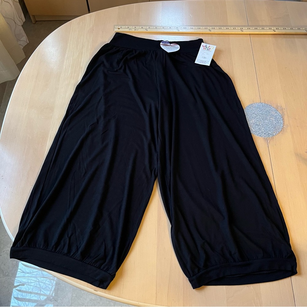 NWT Inside Out wide leg black gaucho capri cropped stretch pants wide waistband - Picture 3 of 7